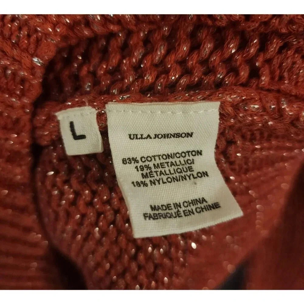 New $345 Ulla Johnson Lina V-Neck Chunky Knit Sweater Coral Metallic Size Large - Picture 10 of 11